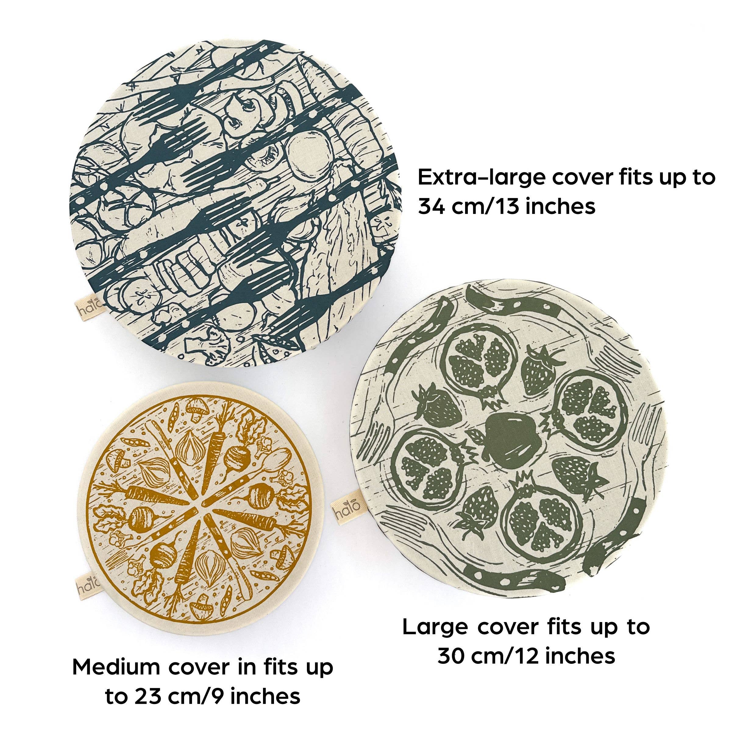 Halo Dish Covers - Wholesale Food Storage Wrap/Bag -  Halo Dish & Bowl Cover Large Set of 3 | Farm to Table Print2