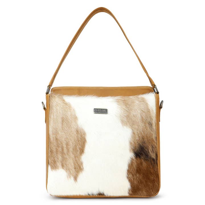 Leather and Cowhide Women's Shoulder Bag - Tan White for wholesale by Sixtease Bags USA