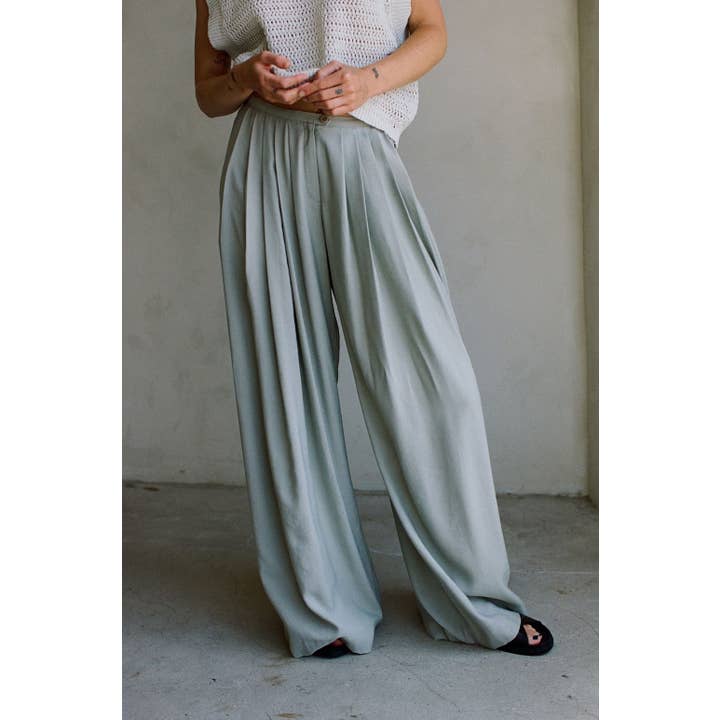 AR1072 | Pantaloni larghi plissettati in cupro di tencel intrecciato per la vendita all'ingrosso da parte di a.ren