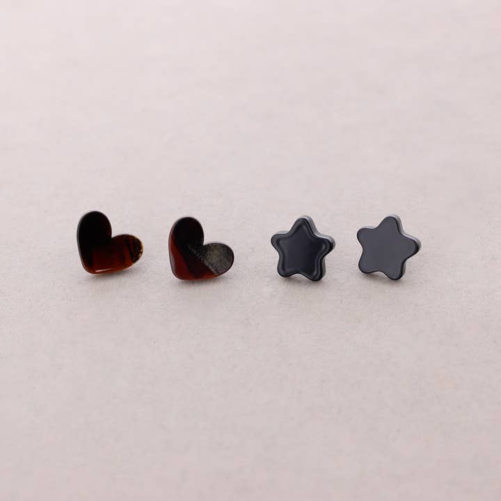 Sonata - Wholesale Snap Jewelry - Set of 2 Earrings Heart Star Resin