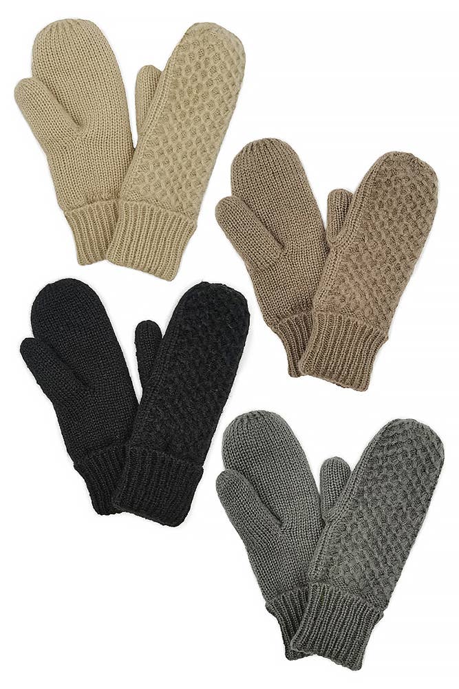 Hana - Wholesale Mittens - Women's - Sherpa Lining Cable Solid Knit Mittens6