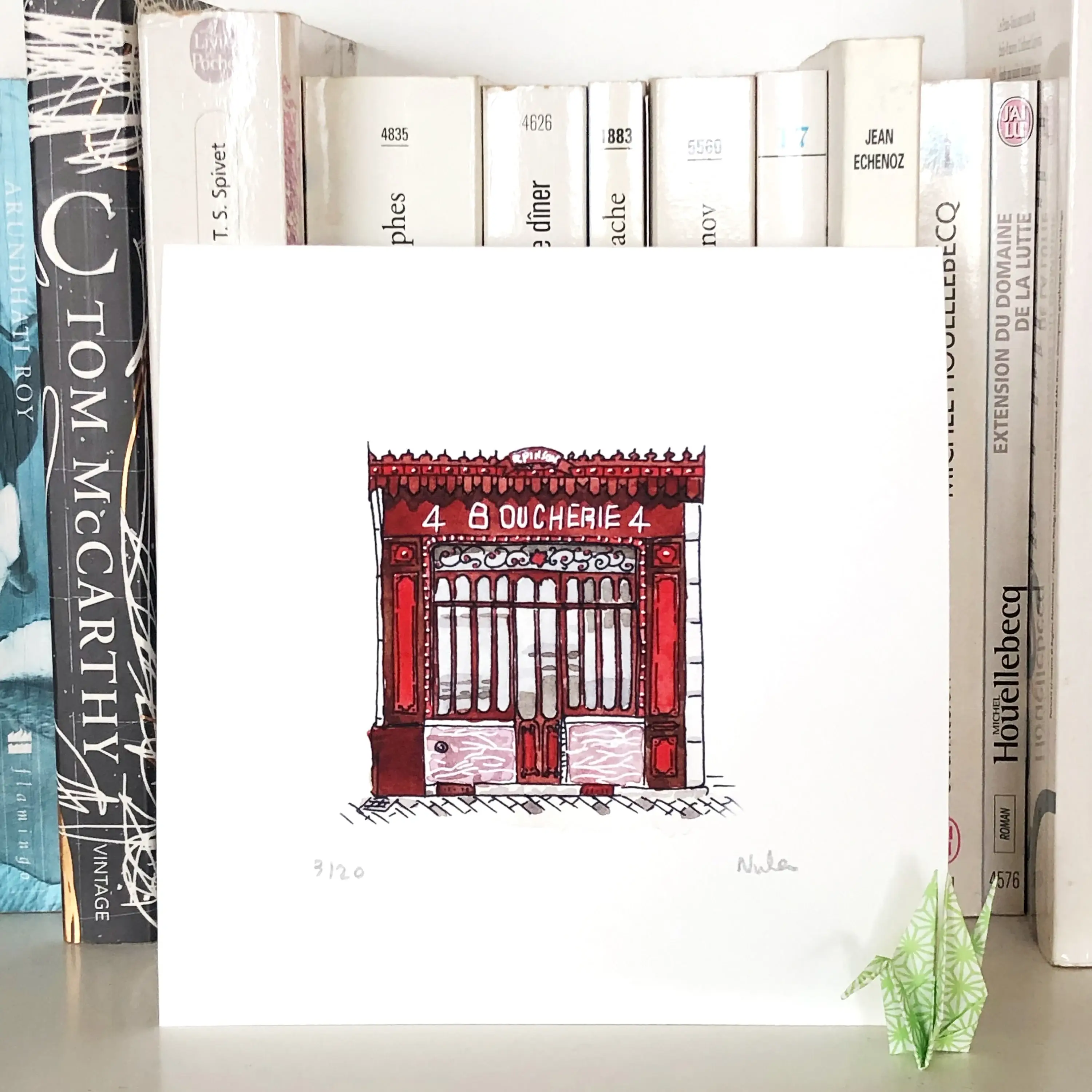 Atelier Nunila - Vendita all'ingrosso Stampa artistica - Acquerello: Macelleria vintage, Chartres, Francia (15x15 cm)3