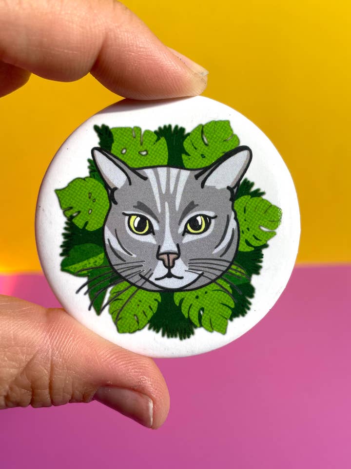 Monstera Kitty-button for wholesale by Cover Yo Space Gurl