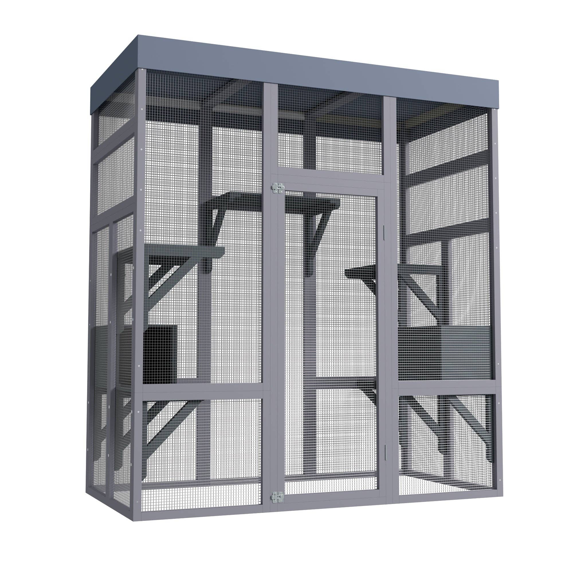 39F Inc. - Wholesale Pet Carrier - Cat - 62.6in Outdoor Wooden Catio with Roof and Platforms2