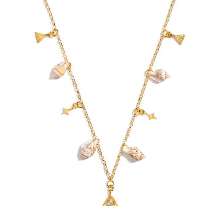 Terra - Colar de Charme Geométrico com Conchas e Pedra da Lua por atacado de Lunar James