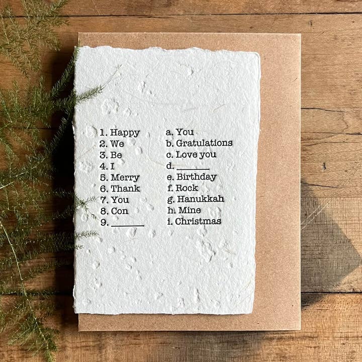 Everything handmade greeting card for wholesale by Bat Flower Press