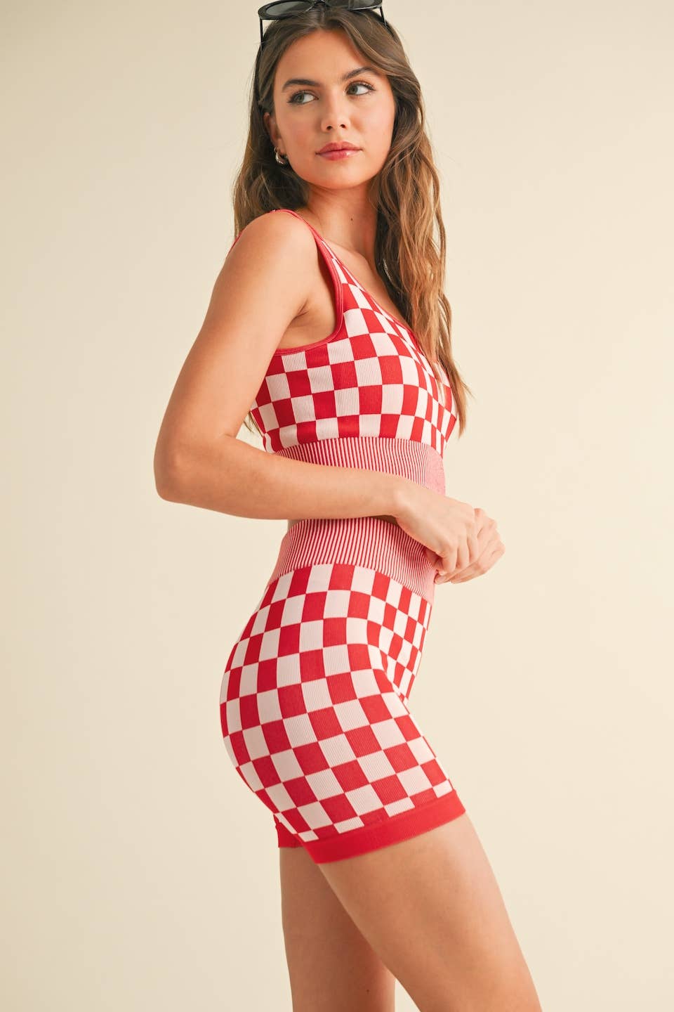 KIMBERLY C - Wholesale Activewear Set - Women's - Checkmate Cropped Two Piece Set23