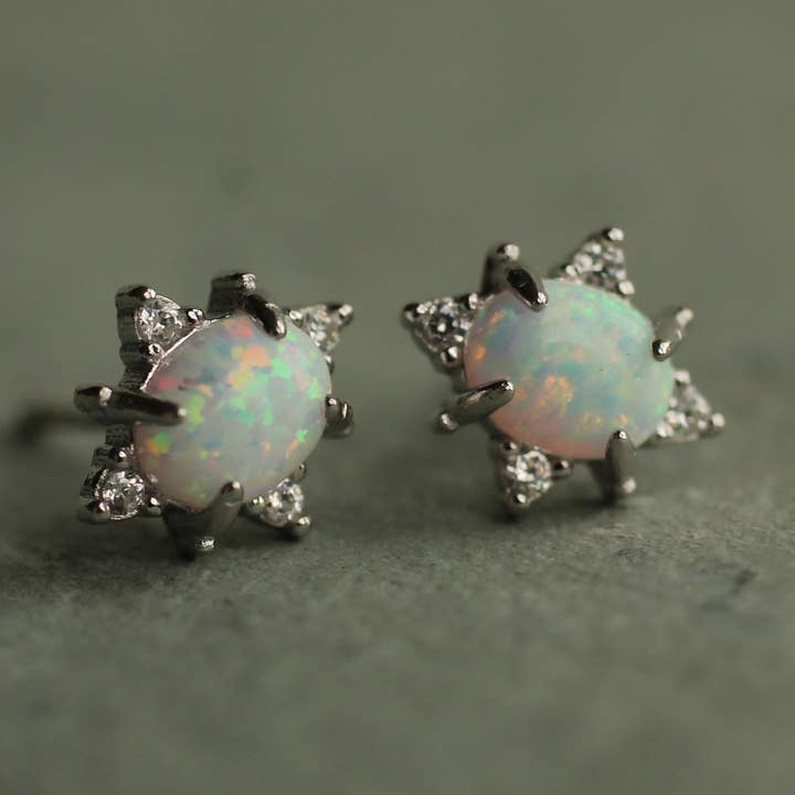 Opal Oval Silver Stud Earrings for wholesale by Silk Purse, Sow's Ear