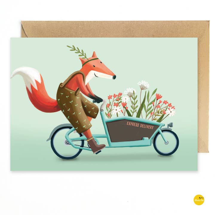 greeting card Cargo bike flowers (no text) voor wholesale door illustralies