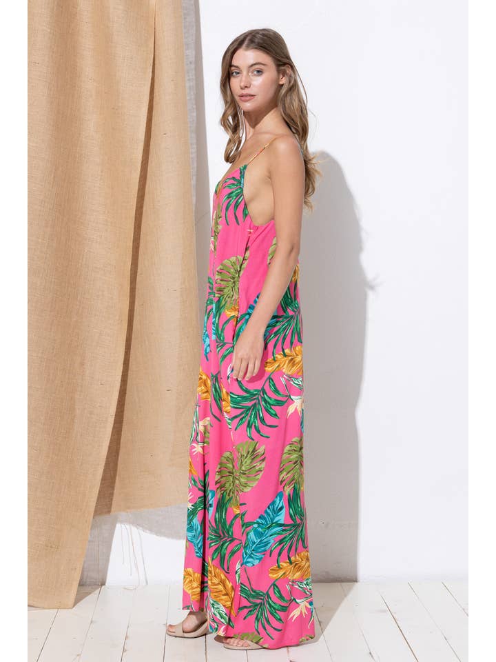 Bloidy - Wholesale Dress - Women's - Palm Leaf Tropical Floral Print Maxi Dress - C96761