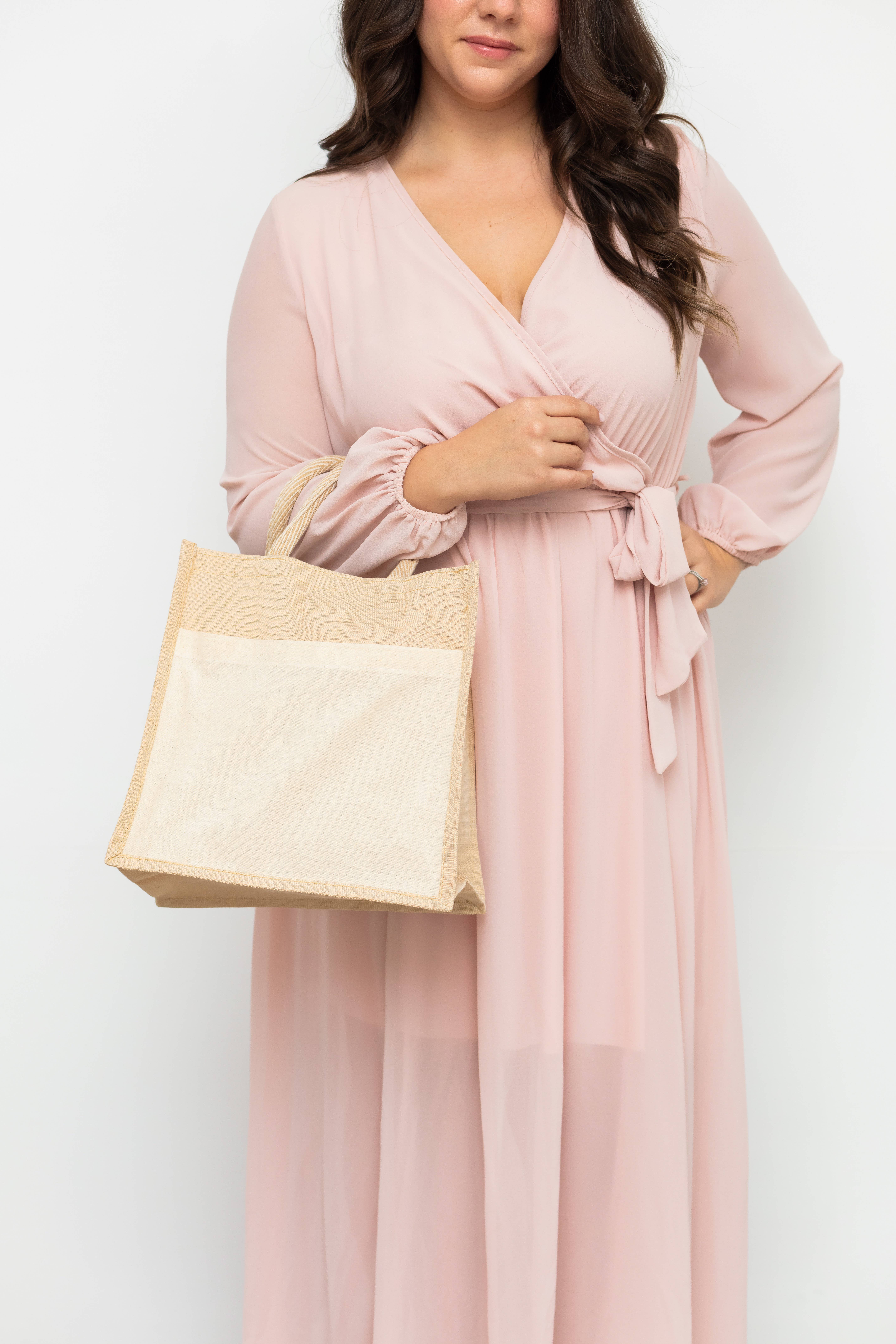 Weddingstar Inc. – Großhandel Tragetasche – Damen – Mittlere wiederverwendbare gewebte Jute-Einkaufstasche mit Tasche2