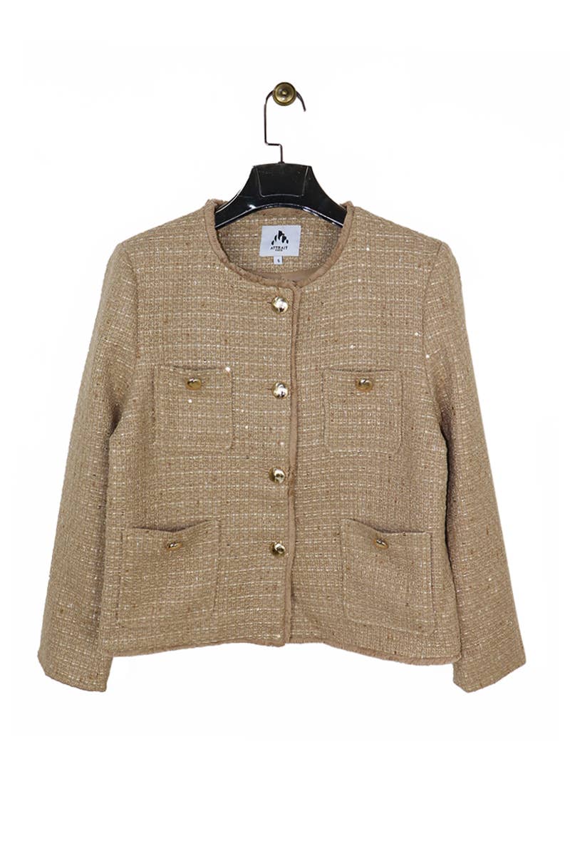 Attrait Paris – Großhandel Anzugjacke – Damen  – Tweedjacke mit Rundhalsausschnitt1