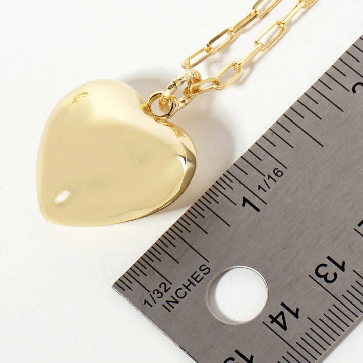Wild Honey - Wholesale Pendant/Charm Necklace - 18K-Gold-Dipped 25mm Hollow Puffy Heart Pendant 18-inch Necklace2
