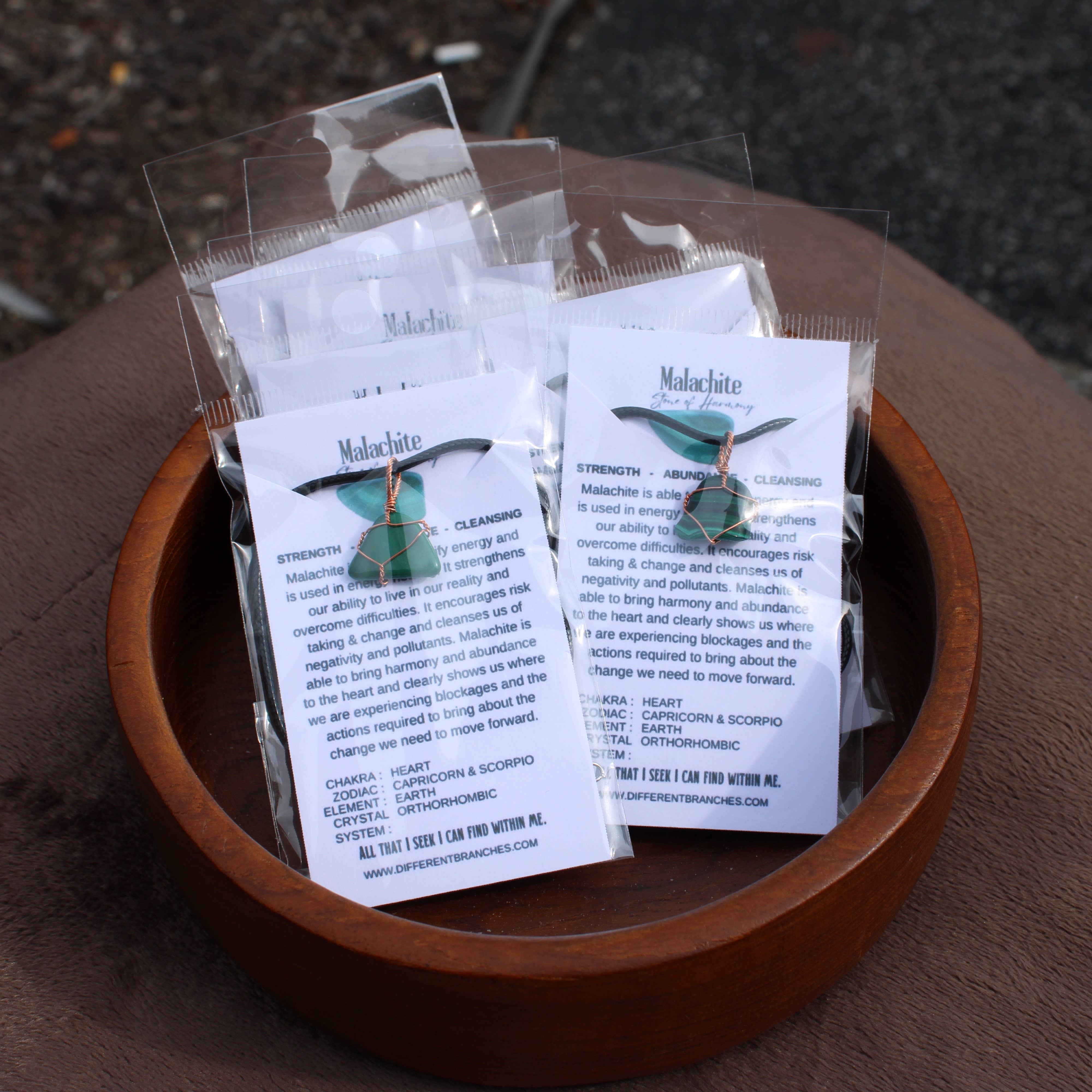 Different Branches - Wholesale Pendant/Charm Necklace - Malachite Gemstone Necklace with Crystal Meaning Cards1