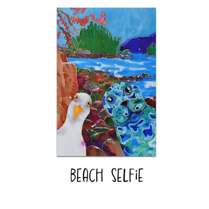 Post Card Beach Selfie, from original illustration for wholesale by Caroline Scagel Studio