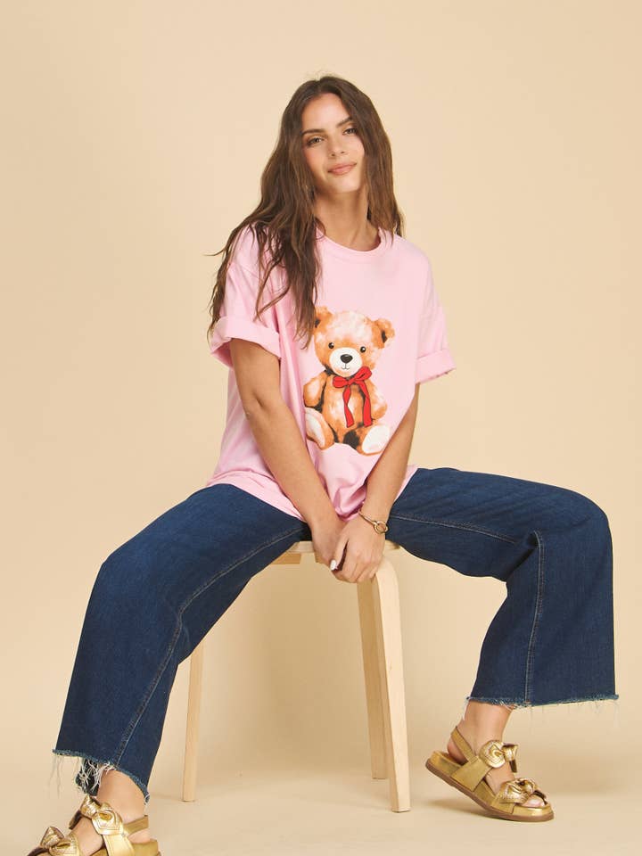 IST1058TEDDY T-Shirt de Urso de Pelúcia Rosa por atacado de If She Loves