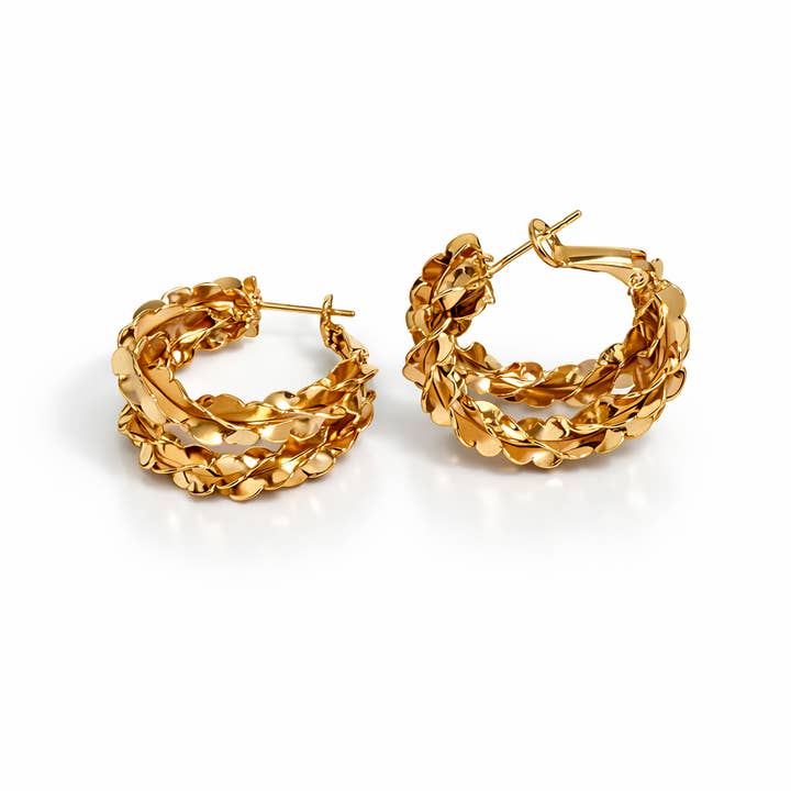 18K Gold Plated Multi-Layer Hoop Earrings 3 × 1.5 cm for wholesale by DV Jewel