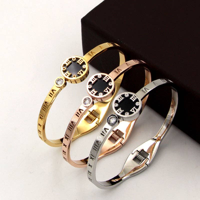 Ole - Wholesale Bangle Bracelet - Roman Numerals Stainless Steel Bracelets B22699