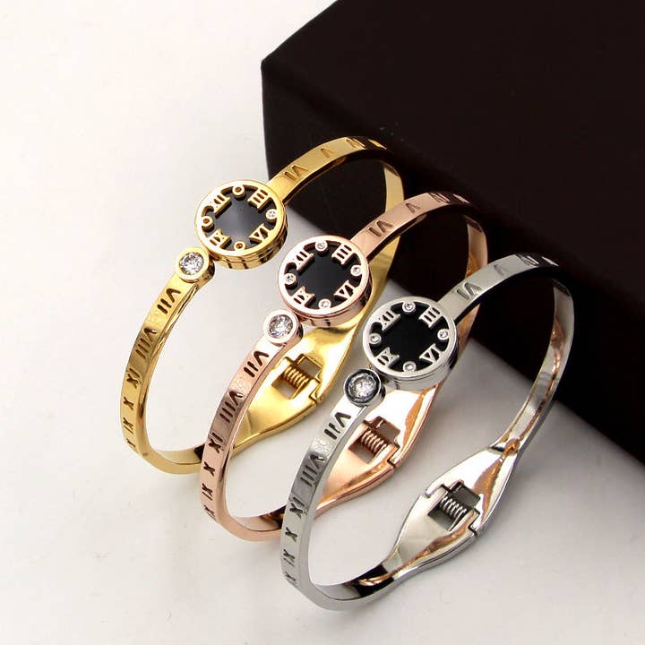 Ole - Wholesale Bangle Bracelet - Roman Numerals Stainless Steel Bracelets B22699