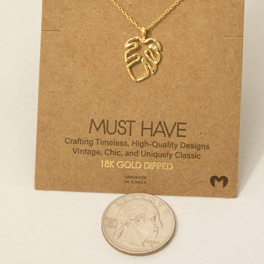 Fame Accessories - Wholesale Pendant/Charm Necklace - Monstera Cutout Pendant Necklace3