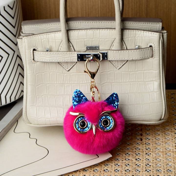 FurDecoration - Wholesale Keychain – Women's - Adorable Rex Rabbit Fur Owl Keychain5
