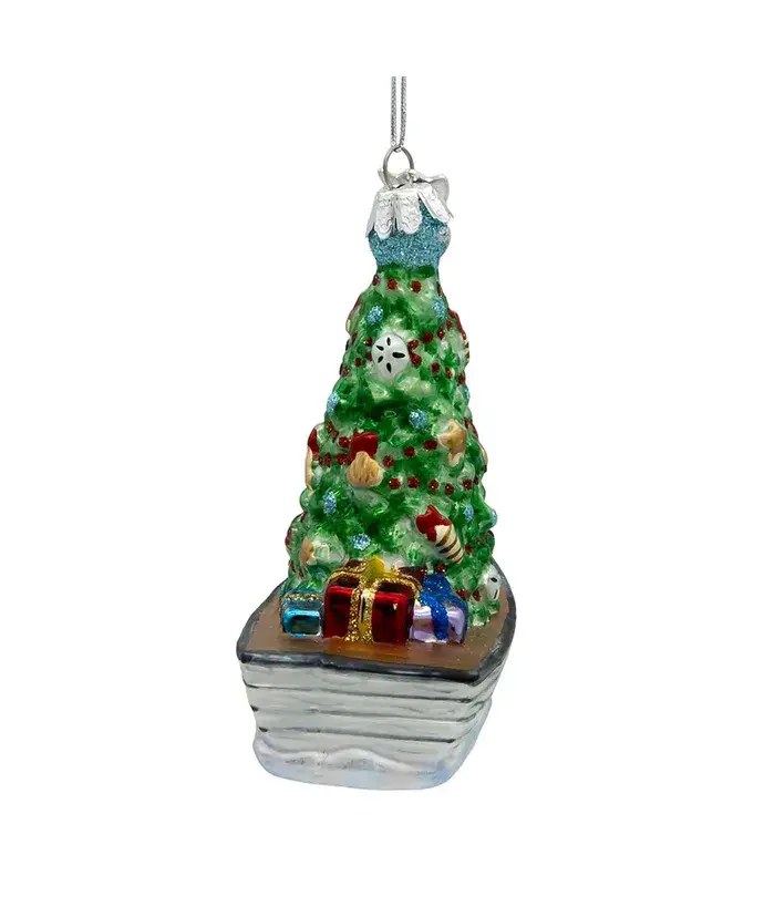Kurt S. Adler, Inc. - Wholesale Ornament - 4"NOBLE GEMS BOAT W/TREE GLASS ORNAMENT4