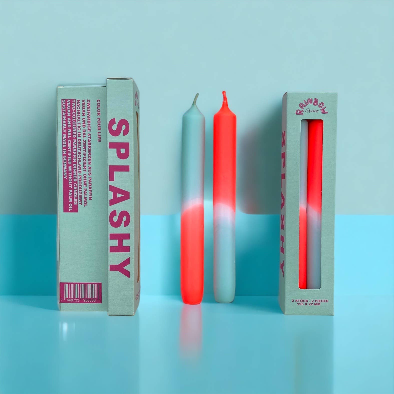 Pink Stories - Vente Bougies/bougeoirs coniques - Bougies néon Splashy Rainbow Studio, lot de 21