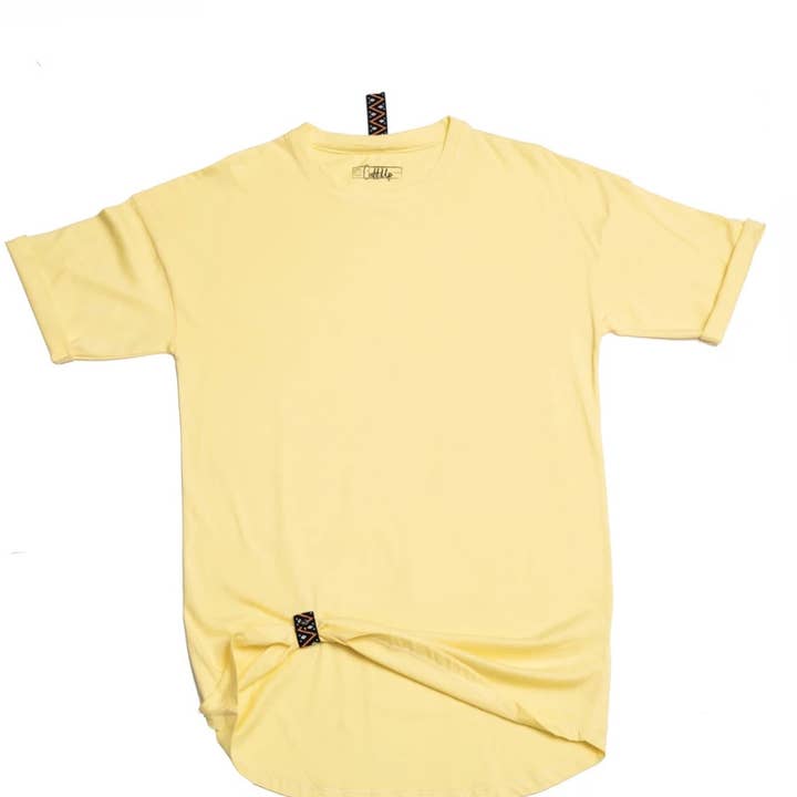 T-shirt gialla Cuffup in cotone 100% per la vendita all'ingrosso da parte di cuffupstyle