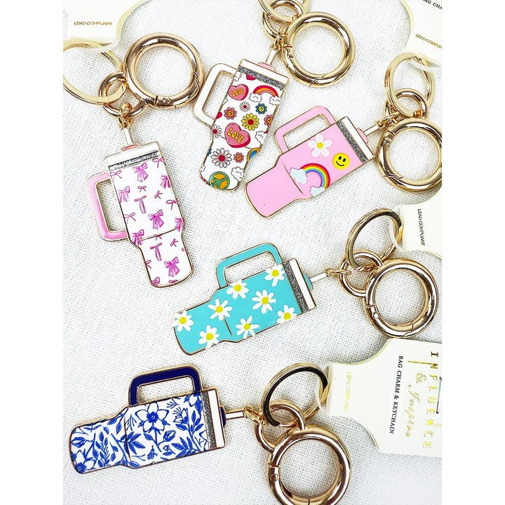 Love and Repeat - Wholesale Keychain - Unisex - Tumbler Shaped Enamel with Bag Charm Key Chain11