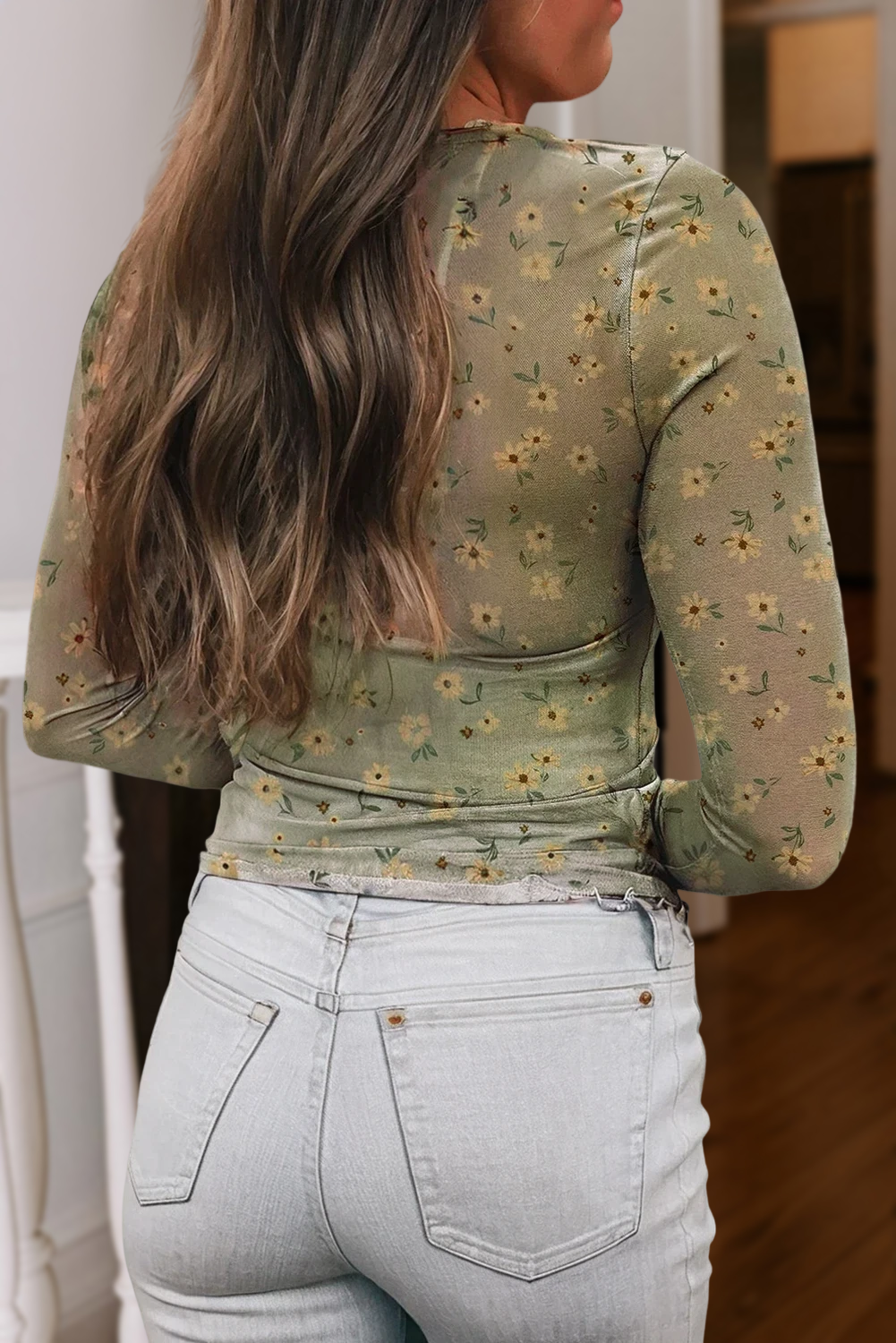 Aapparella - Vente Chemisier – femme - Haut à manches longues en mesh à imprimé floral vintage | S-XL12