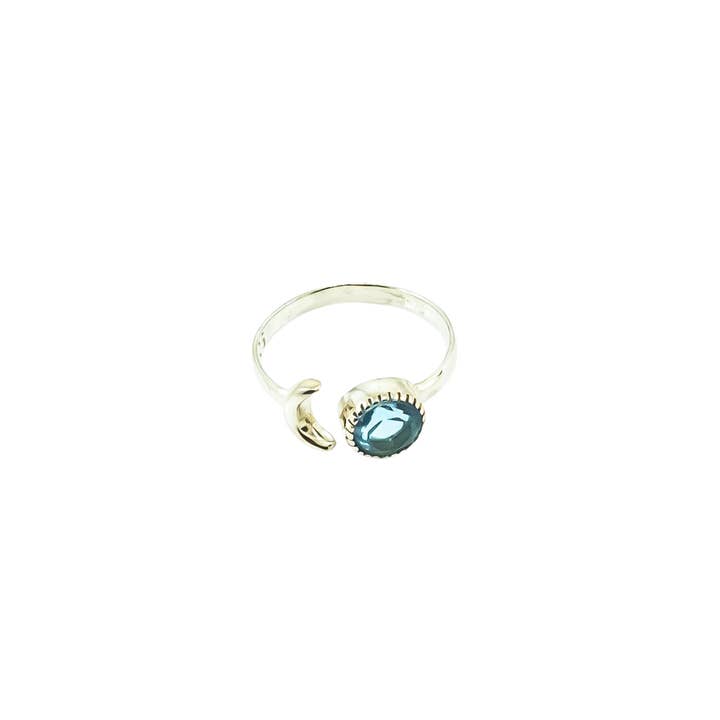 Quasar Gems USA - Wholesale Single Stone/Solitaire Ring - Blue Topaz Ring Sterling Silver Adjustable 1
