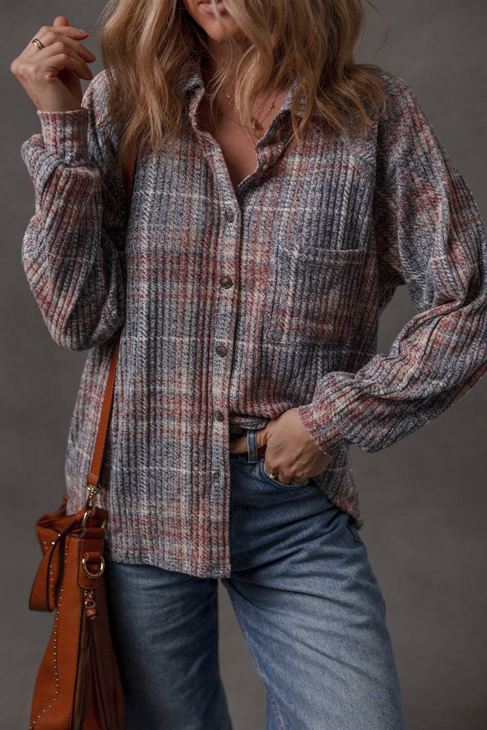 Multicolour Plaid Textured Button-Up Chest Pocket Shirt for wholesale on Faire