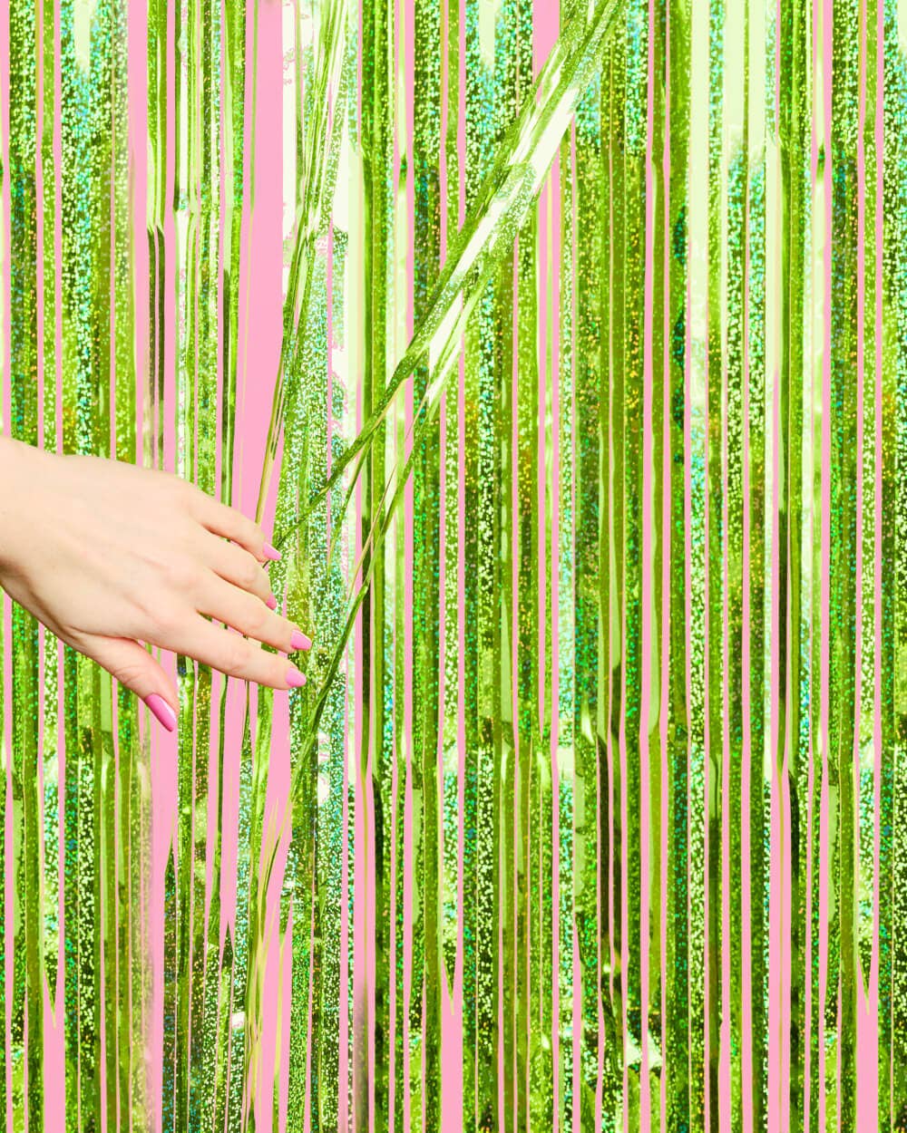 xo, Fetti - Wholesale Decal - Party Decorations - Lime Green Foil Fringe Curtain Set of 2 | Party Backdrop 5