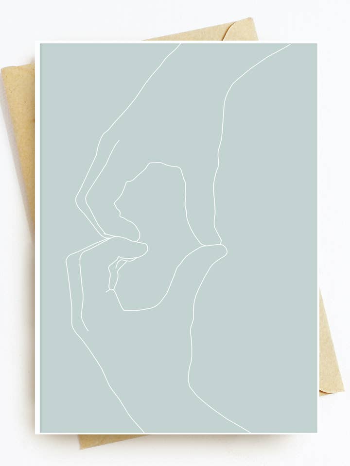 Carte de vœux « Coeur à la main » Vert sauge, blanc pour la vente par theresanucciaroneart