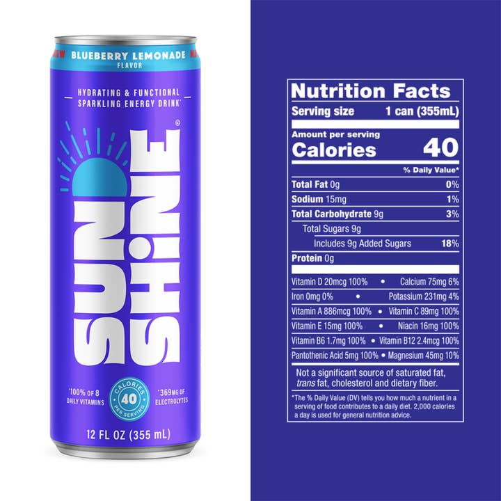 Sunshine Beverages - Wholesale Sports/Energy Drink - Sunshine Energy - Blueberry Lemonade (12 pk - 12o3