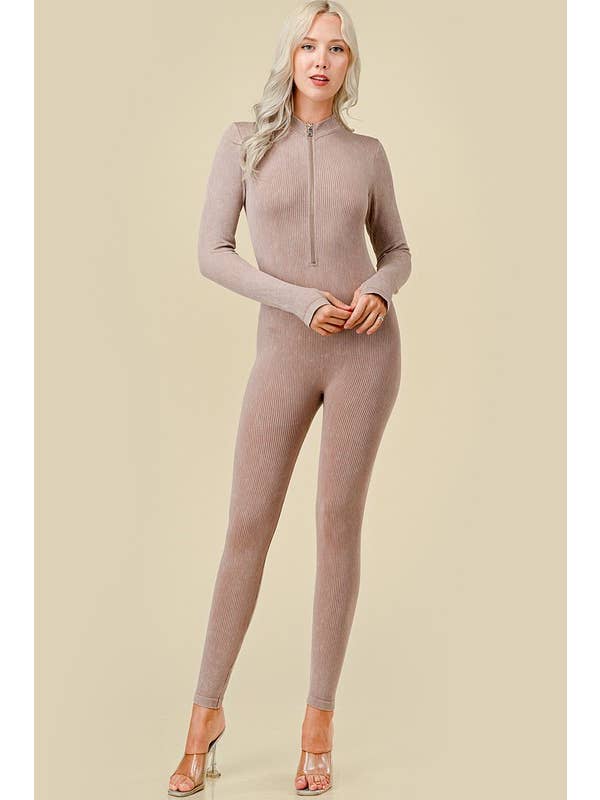 MIO WHOLESALE - Wholesale Jumpsuit - Women's - JS100MW MINERAL WASH LONG SLEEVE CATSUIT