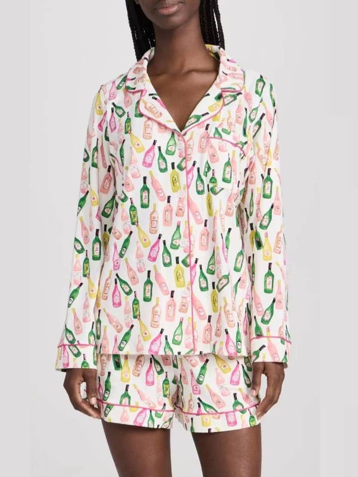 White Wine Bottles Print Autumn Lounge Set for wholesale on Faire0