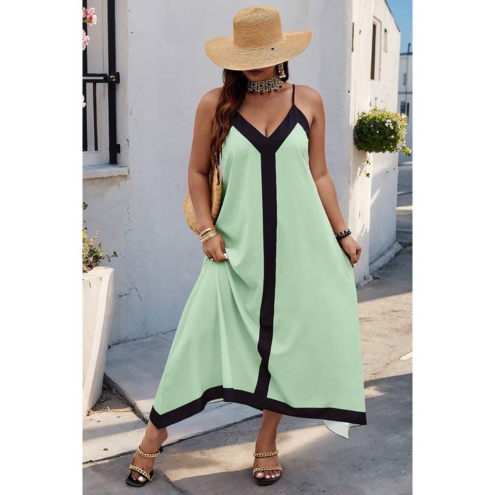 GREEN Plus Colorblock Spaghetti Strap A Line Dress for wholesale on Faire