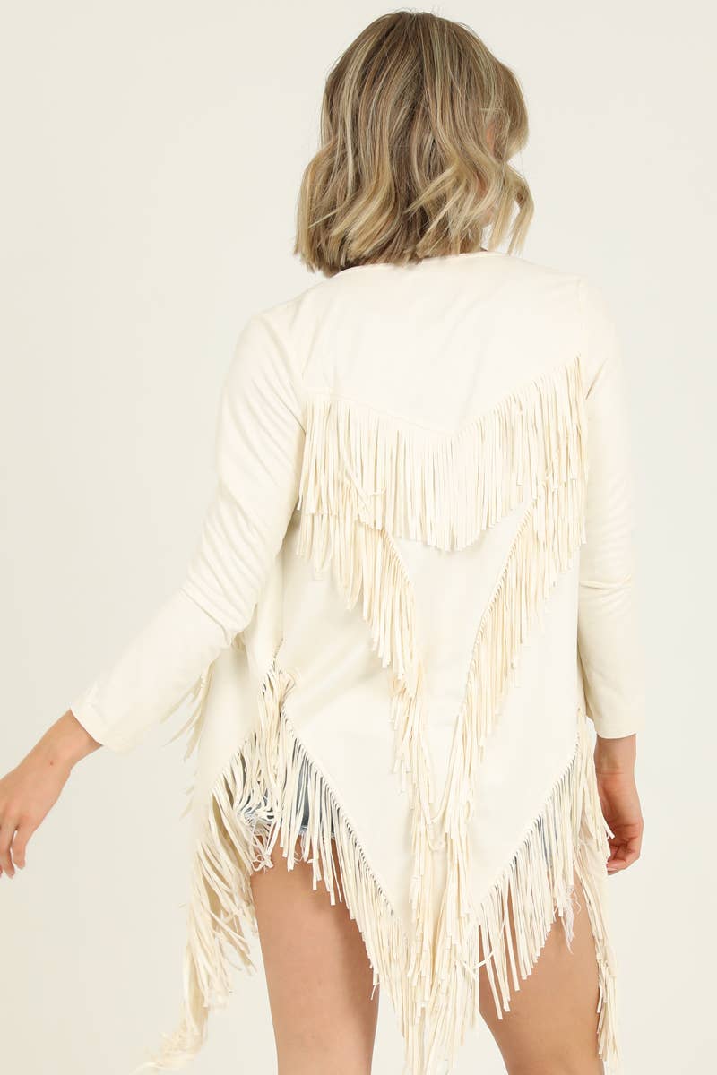 ANGIE - Wholesale Jacket - Women's - SJ598-ASIS FAUX SUEDE FRINGE DETAIL JACKET23
