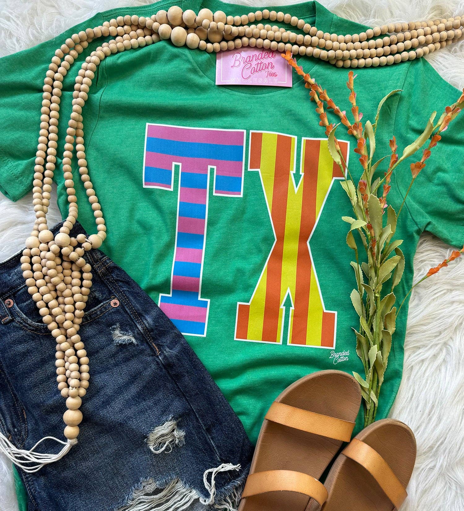 Branded Cotton - Wholesale Screen Printed T-Shirt - Women's - Big Stripe TX0