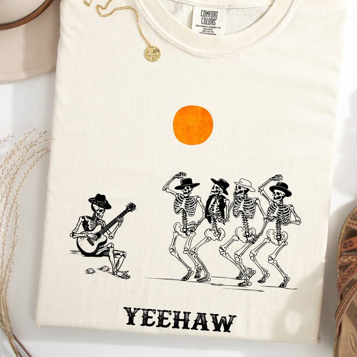 Yeehaw, Dancing Skeletons, Halloween, Western, Cowboys Shirt for wholesale by Refinery Number One LLC
