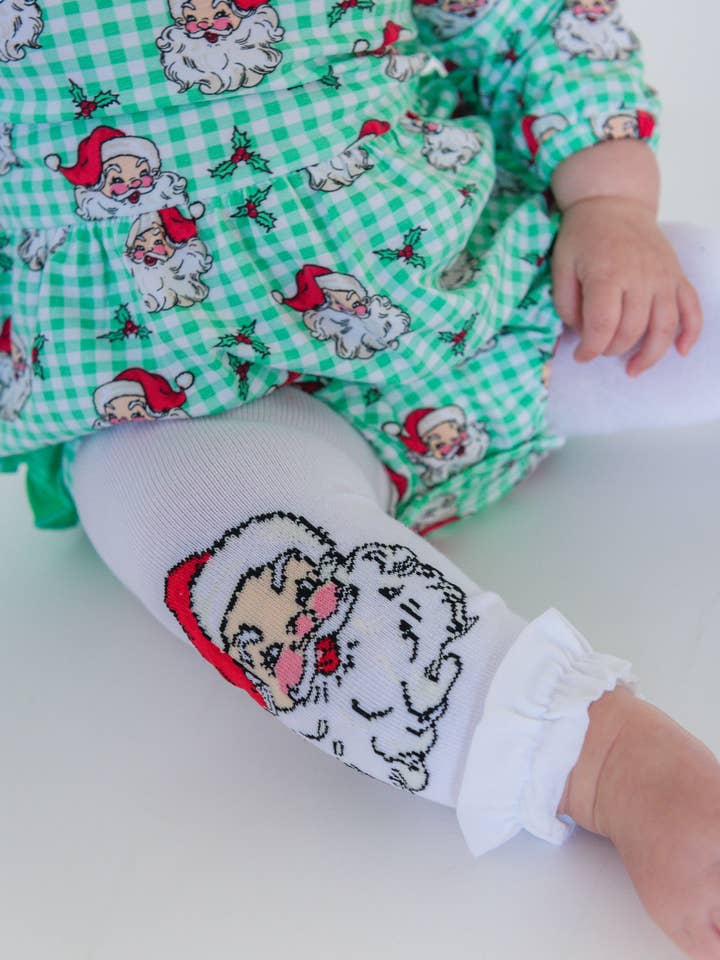 White Girls Santa Joy Patterned Footless Ruffle Tights for wholesale on Faire0