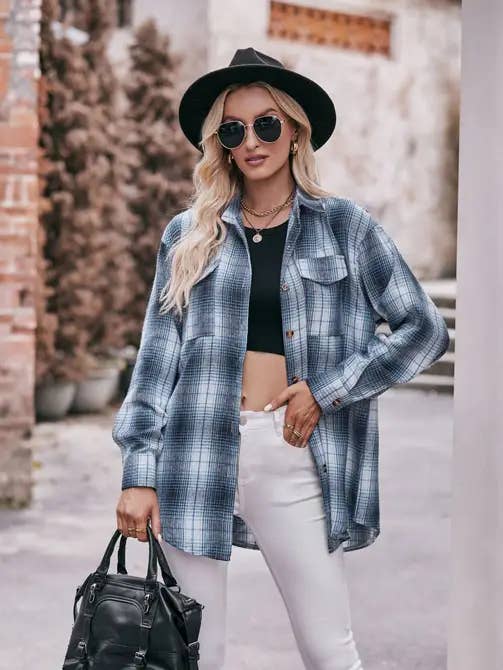 Lovesoft - Venta al por mayor Camisa con botones - Mujer - camisa a cuadros holgada de gran tamaño de moda casual amarilla