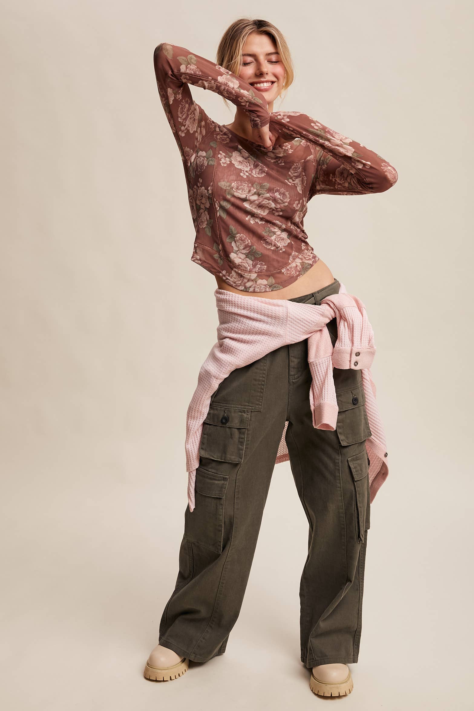 Listicle - Wholesale T-Shirt - Women's - Floral Mesh Long Sleeve Layering Top34