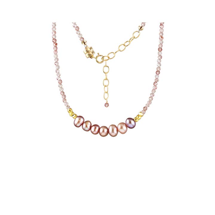 N-3931 PINK PEARL, STRAWBERRY QUARTZ NECKLACE for wholesale by Alicia Van Fleteren Jewelry Design