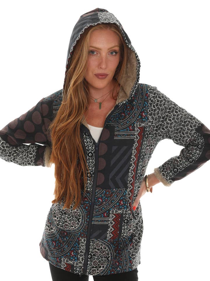Zip-UP Geo/Chevron Print Hoodie Jacket for wholesale by Shoreline Wear. INC