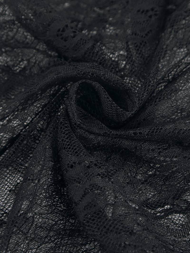 BLACK Sheer Lace Asymmetrical Long-Sleeve Top for wholesale on Faire6