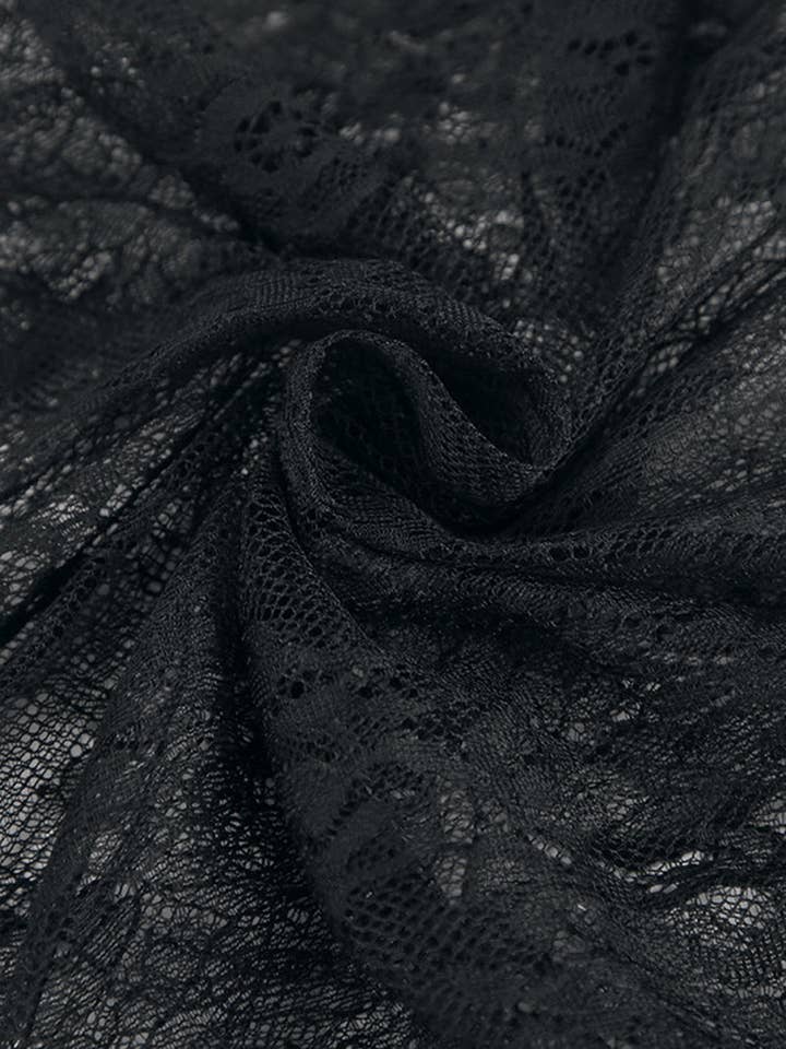 BLACK Sheer Lace Asymmetrical Long-Sleeve Top for wholesale on Faire6