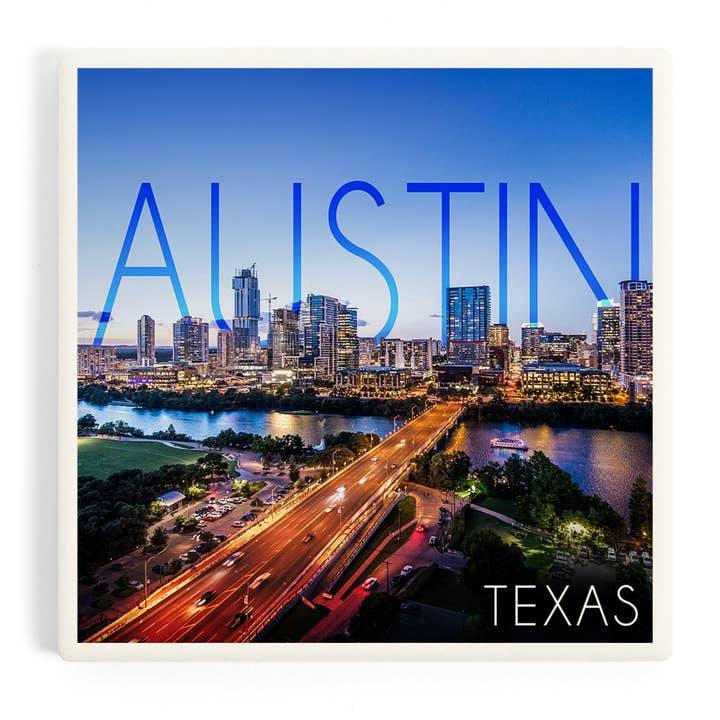 CERAMIC COASTER Austin, Texas, Dusk Cityscape for wholesale by Lantern Press