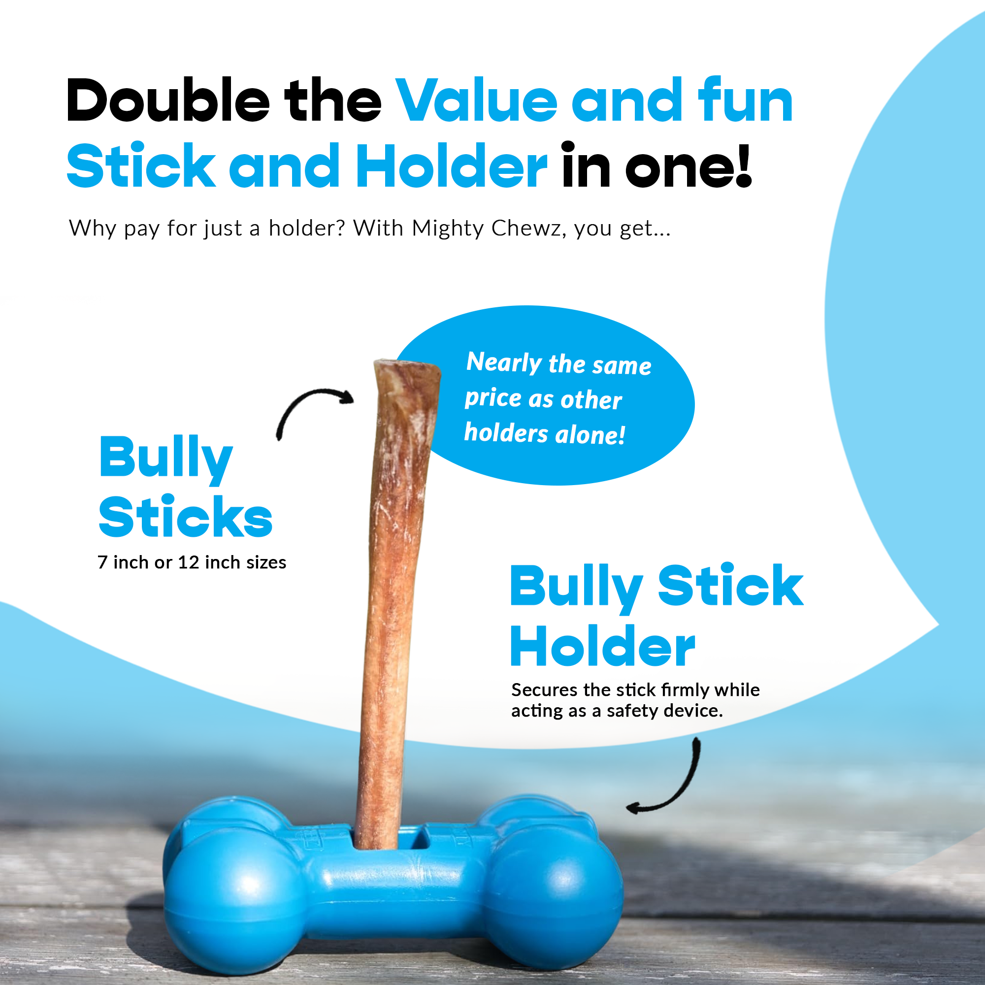 Mighty Chewz - Wholesale Pet Treats - Dog - 12" Jumbo Bully Sticks - Bully Bone Included3